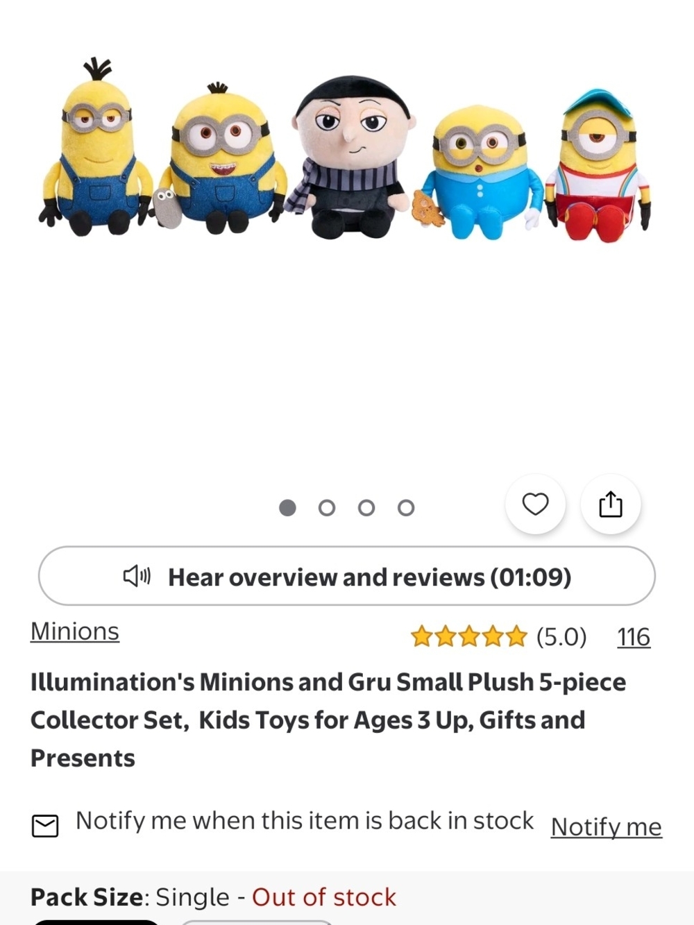 Illumination Minions and Gru 5-Piece Small Plush Set - Yellow